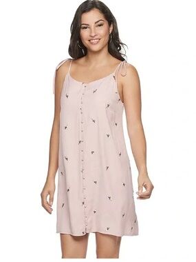 Hailey Lyn Women’s Pink Floral Embroidered Mini Dress Size 12 Button Front NWT